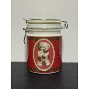 2003 Vintage Houston Harvest Milk Glass Christmas Bears Tea Canister
